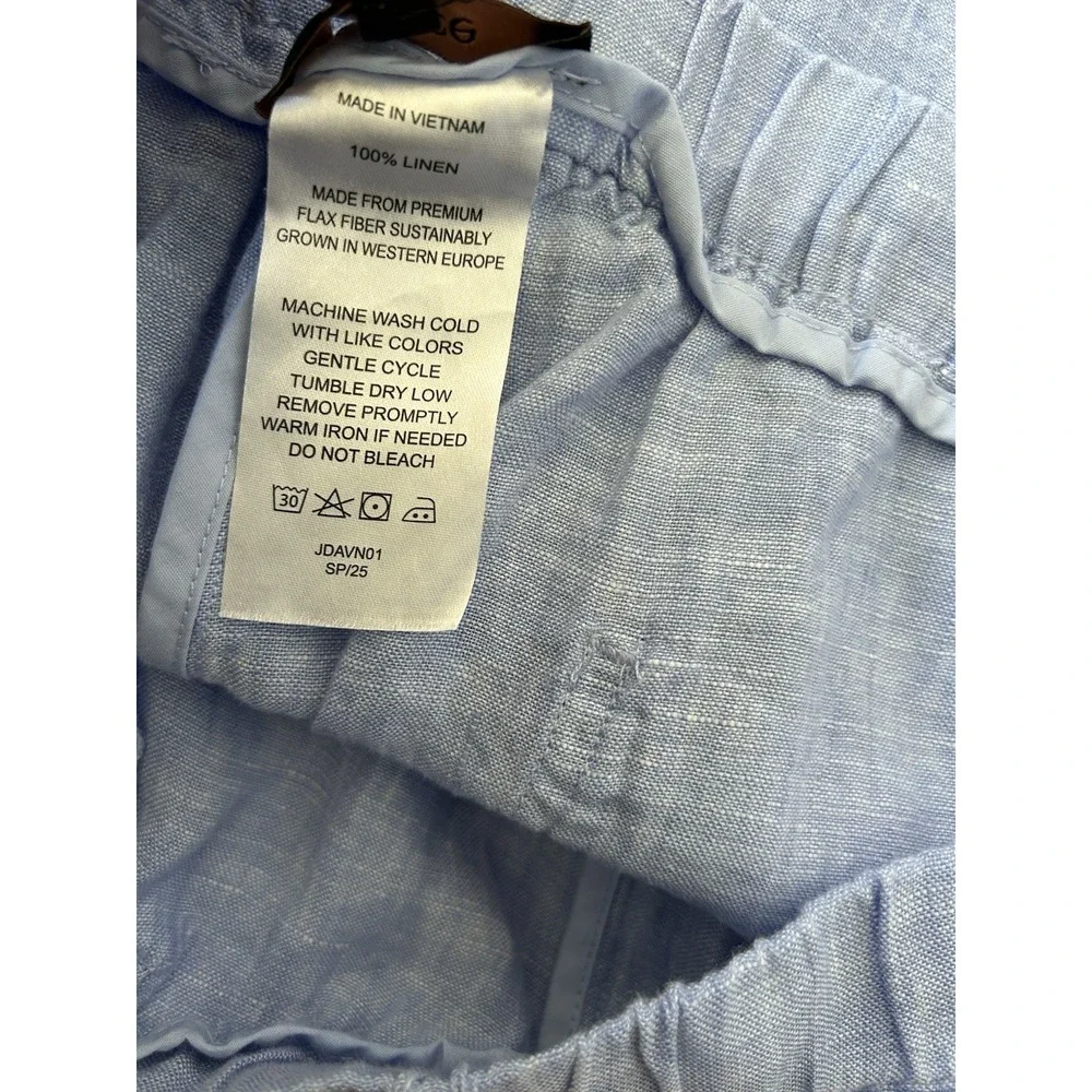 Quince 100% Linen Blue Crop Wide Leg Pants Coastal Grandma Beach Resort Sz L